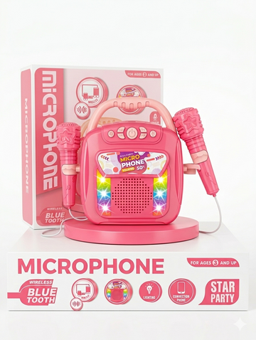 Fun Wireless Karaoke Microphone Star Party – Duet Mics, Bluetooth Speaker & Multicolor Lights for Kids