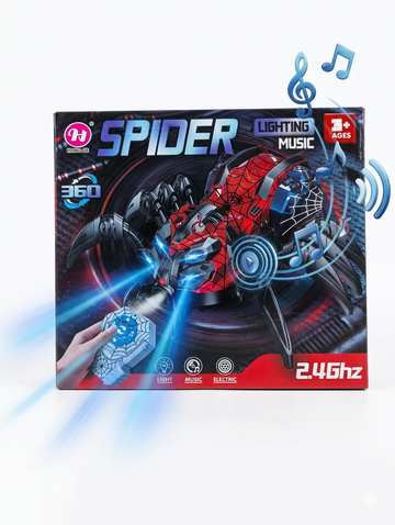 Remote Control Spider Toy – 2.4GHz RC Spider with Lights, Music & 360° Spinning Action