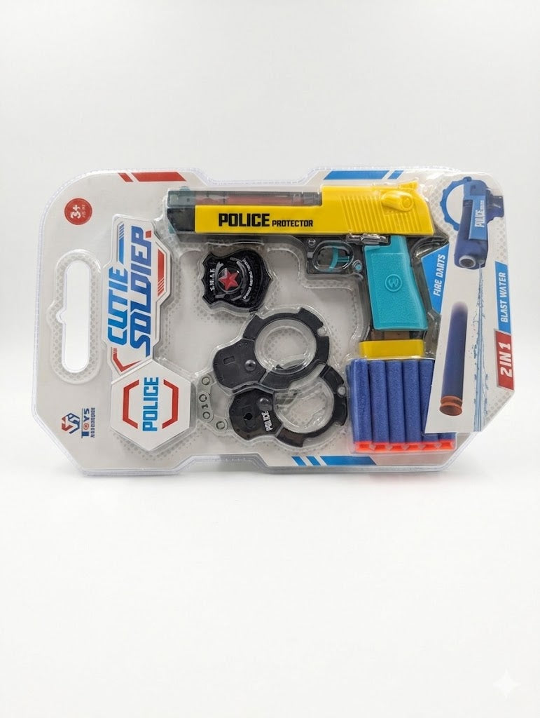 2-in-1 Police Blaster Toy Set – Foam Dart &amp; Water Gun with Handcuffs &amp; Badge