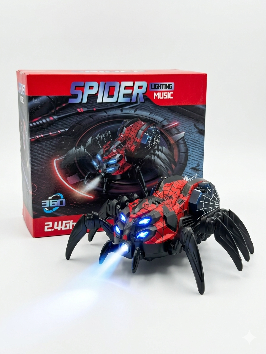 Remote Control Spider Toy – 2.4GHz RC Spider with Lights, Music &amp; 360° Spinning Action