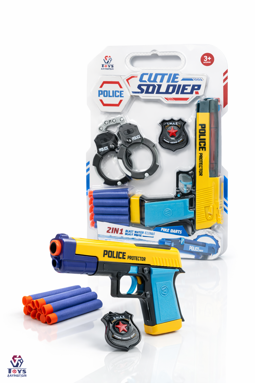 2-in-1 Police Blaster Toy Set – Foam Dart &amp; Water Gun with Handcuffs &amp; Badge