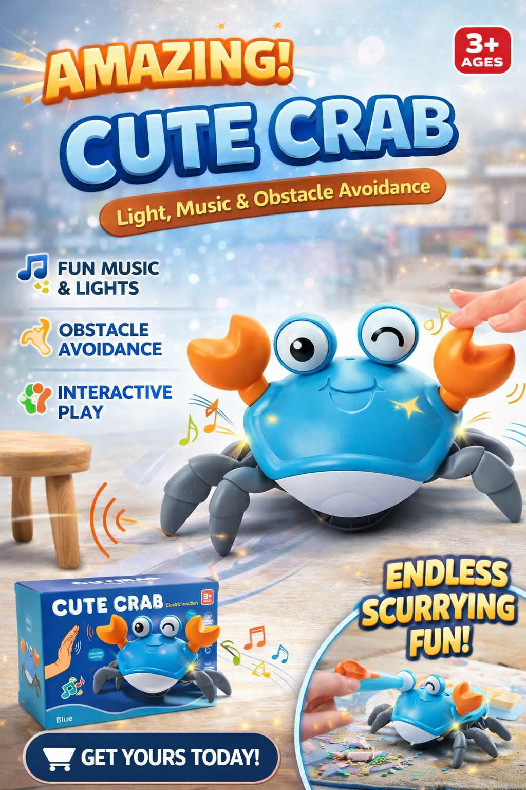 Cute Crab Dancing Toy – Smart Obstacle Avoidance with Music &amp; Lights