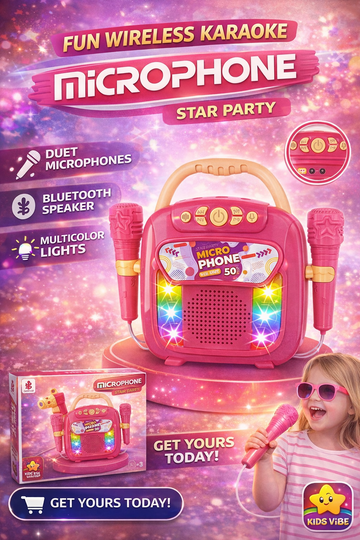 Fun Wireless Karaoke Microphone Star Party – Duet Mics, Bluetooth Speaker & Multicolor Lights for Kids