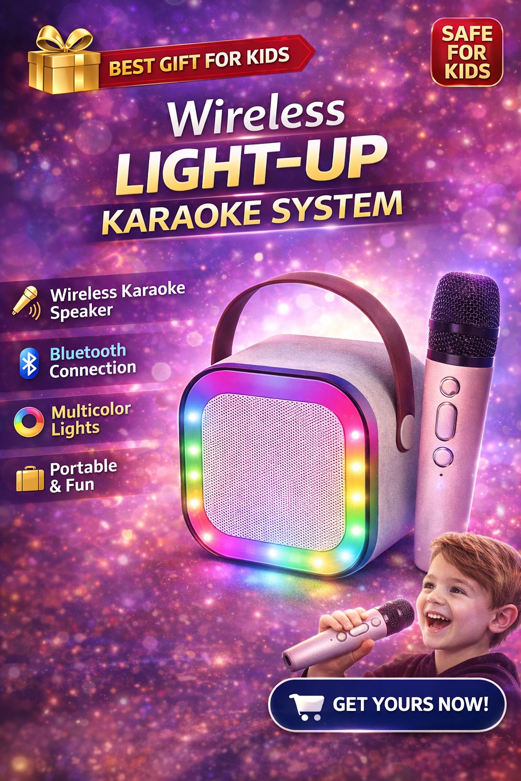 Wireless Light-Up Karaoke Speaker with Microphone – Bluetooth Kids Singing Toy(small)