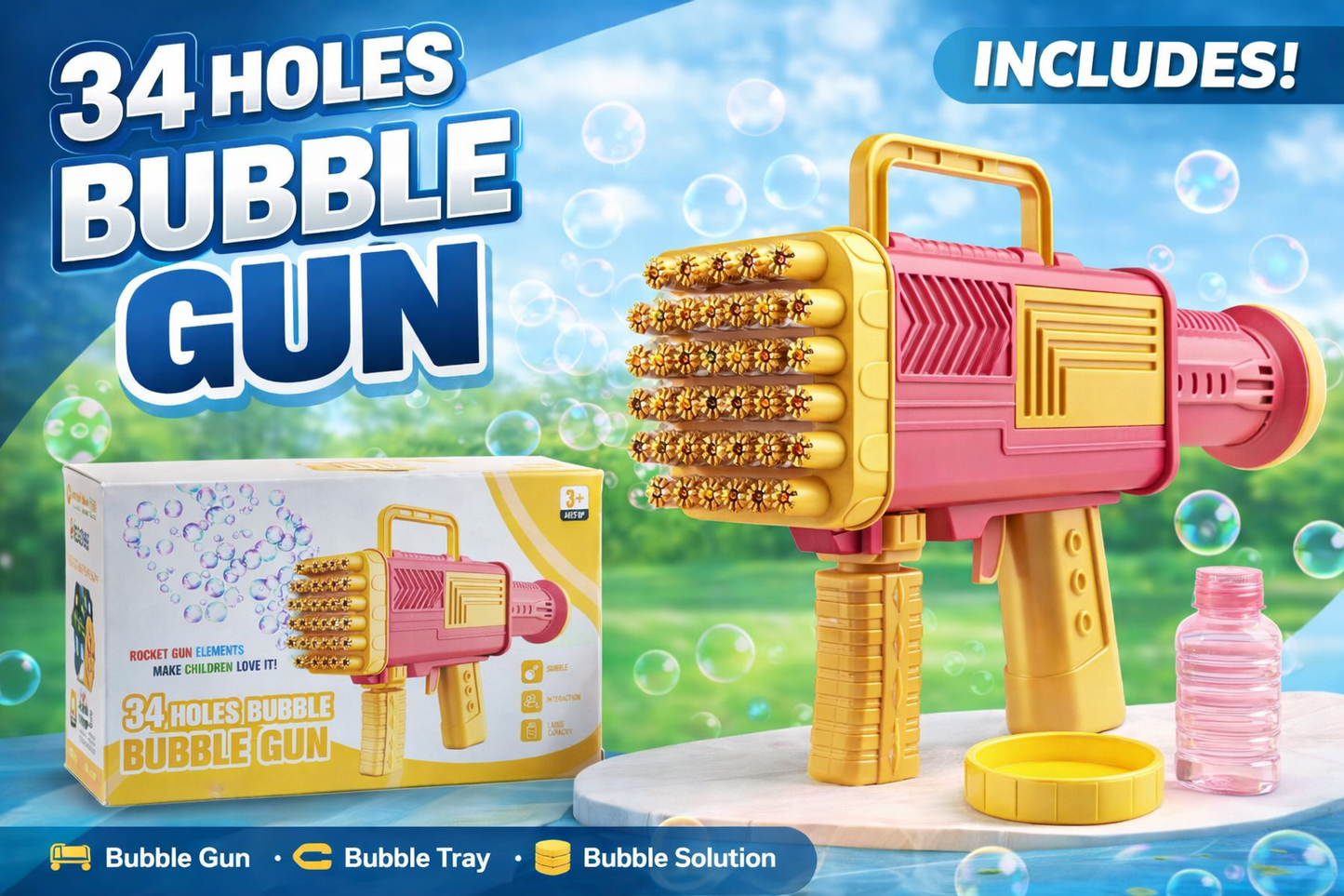 34 Holes Bubble Gun – Automatic Bubble Blaster for Kids