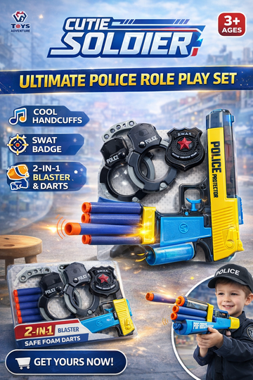 2-in-1 Police Blaster Toy Set – Foam Dart &amp; Water Gun with Handcuffs &amp; Badge